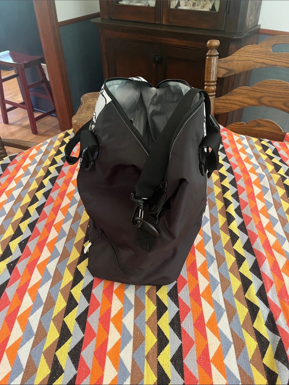 Sherpani Black & White Floral-Pattern Duffel with Subtle Red and Yellow Accents - Picture 2 of 11